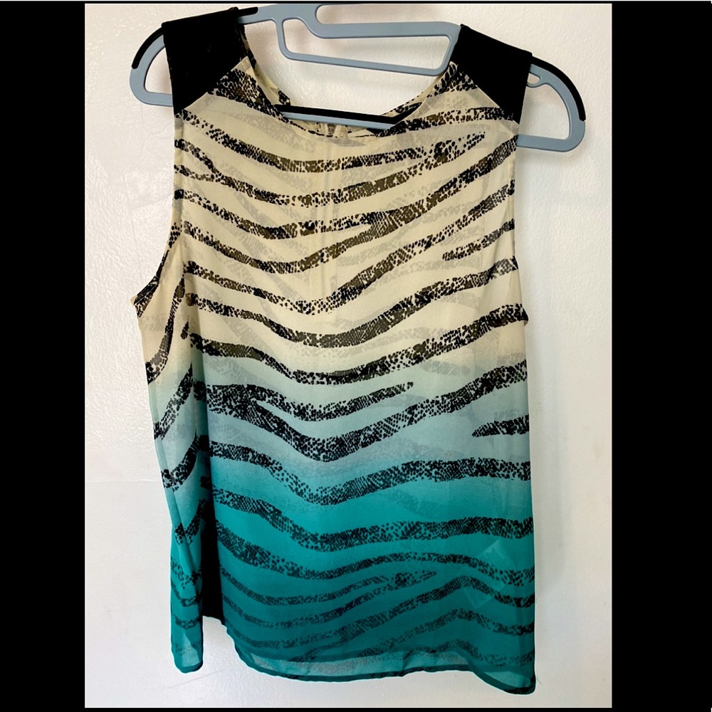 Zebra top w/ faux leather shoulders